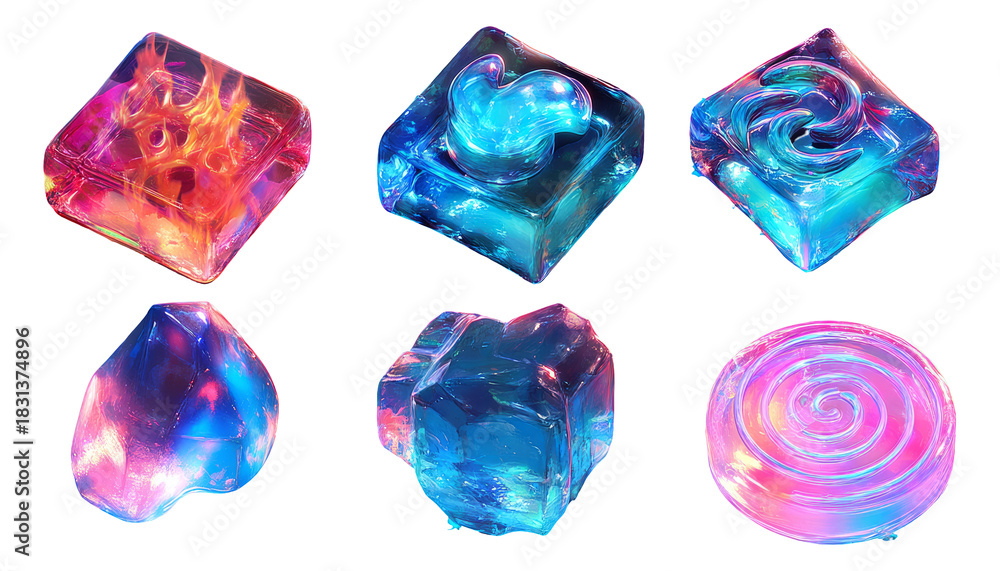 Fototapeta premium Enchanted Glossy Crystal Runes in 3D Illustration Featuring Gelglass Design Elements