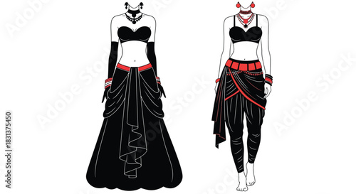 Shop black and red fashion outfits stylish apparel vector design