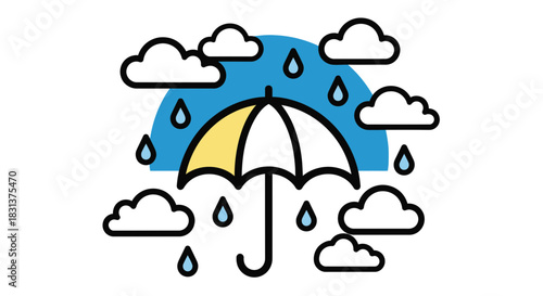 Illustration of umbrella and rain clouds for weather forecast