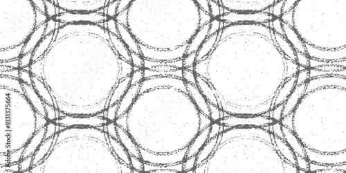 Grungy Seamless Overlapping Circles Pattern Hand Drawn Charcoal Style Monochromatic Abstract Distressed Vector Background