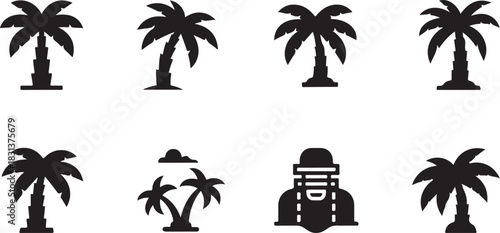 Tropical Palm Tree Silhouettes on White Background