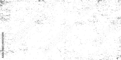 Monochromatic grunge texture overlay with distressed grain effect and vintage dust scratches on white background