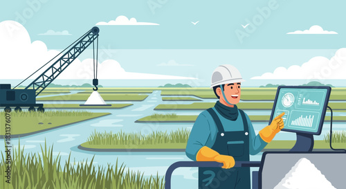 Modern agriculture innovation: Technician uses technology for precise fertilizer distribution