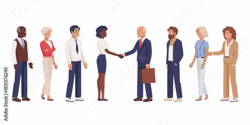 Diverse business team meeting and shaking hands in a professional setting