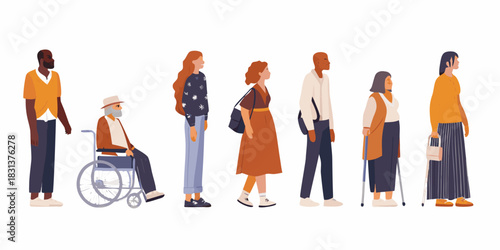 Diverse group of people standing in a row inclusion and accessibility