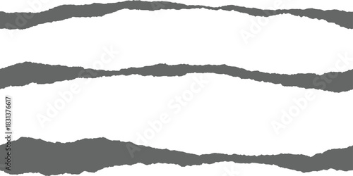 Realistic ripped paper horizontal borders set Gray ragged edges abstract grunge banner graphic element