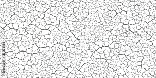 Seamless Cracked Paint Grunge Overlay Texture Black and White Vector Background Distressed Surface Pattern Dry Earth Effect