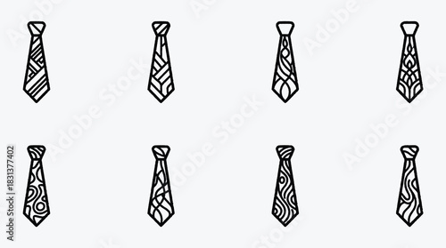 Collection of eight black and white tie icons with unique patterns
