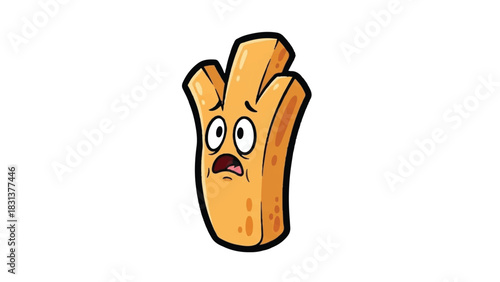 Scared French Fry Character with Wide Eyes and Open Mouth.
