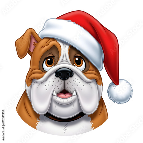 Cute Puppy Wearing Santa Hat in Festive Cartoon Style Christmas Character Illustration