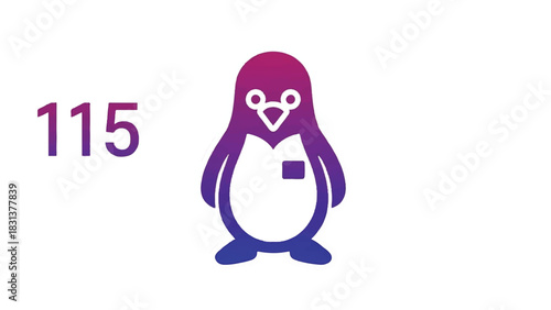 Cute cartoon penguin with number 115 illustration.