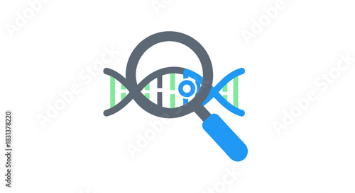 Genetic research and discovery with magnifying glass on DNA strand, science and medicine concept for innovation and healthcare advancements
