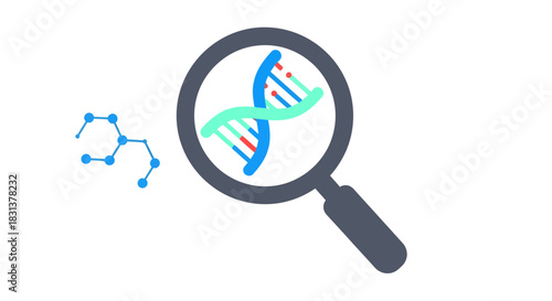 Innovative DNA research concept with molecule and magnifying glass, ideal for genetics, healthcare, and modern science projects. Discover solutions now