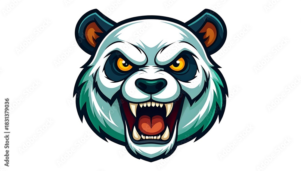 Fototapeta premium Fierce Panda Mascot - Intense Gaze and Aggressive Expression.