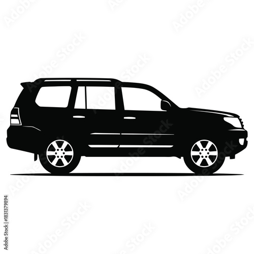 Black SUV Car Silhouette Vector Illustration, Car Design Element for Transport Services.