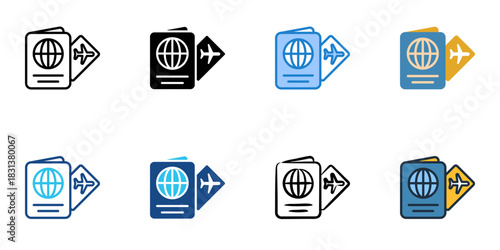 Passport icon set multiple style vector collection. Editable Stroke
