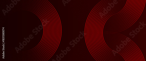 Abstract red glowing geometric lines on black background. circle background. Modern shiny red diagonal rounded lines graphic design.
