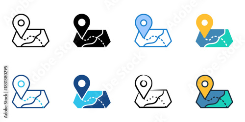 Map icon set multiple style vector collection. Editable Stroke
