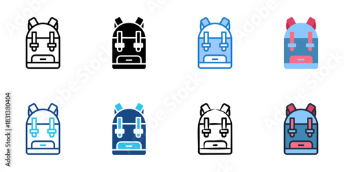 Backpack icon set multiple style vector collection. Editable Stroke

