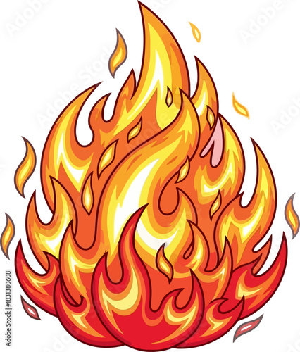 Fiery Flames Burning Brightly with Intense Heat and Energy.