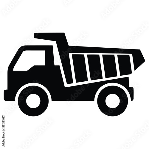 Black Silhouette of a Dump Truck, Construction Vehicle, Heavy Equipment isolated