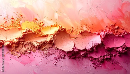 Close-up of pastel-colored makeup powders and brushstrokes