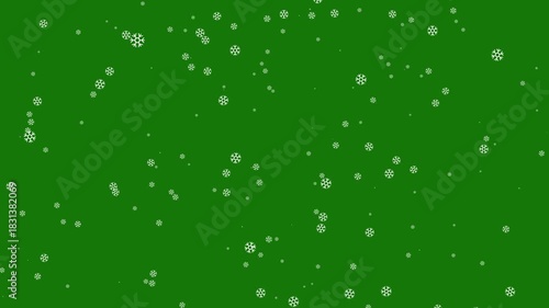 White Snowflakes Falling Down on Solid Green Background