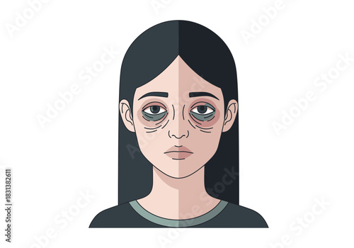 Woman with dark circles under her eyes, looking tired.