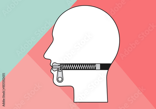 White head profile with zipper covering mouth.