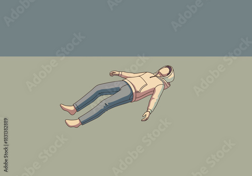 Person lying down on the ground, appearing unconscious or asleep.