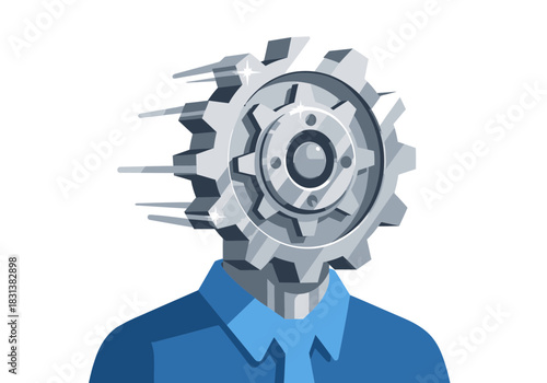 Humanoid figure with a spinning gear for a head.