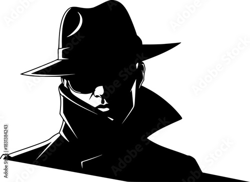 Mysterious man in hat and sunglasses with dramatic lighting - vector. 
