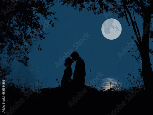 Silhouetted Lovers Under the Moonlight A Romantic Night Scene