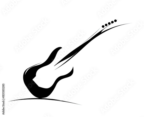 Abstract Black Silhouette of an Electric Guitar with Dynamic Fluid Strokes, Representing Music, Creativity, and Artistic Expression