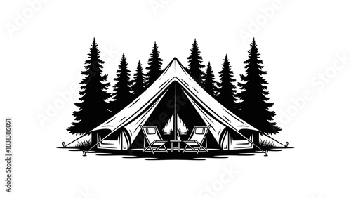 Camping Tent in Forest Illustration – Outdoor Adventure Nature Silhouette