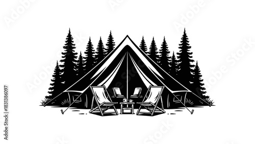 Camping Tent in Forest Illustration – Outdoor Adventure Nature Silhouette