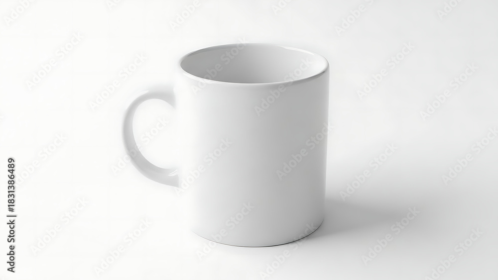 Obraz premium A plain white ceramic mug on a white background.