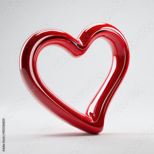 Glossy red heart shape symbol isolated on white background.