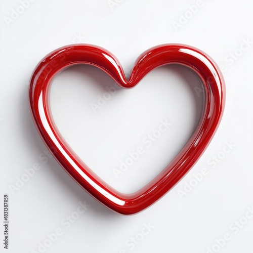 Glossy red heart shape symbol isolated on white background.