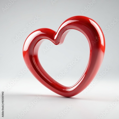 Glossy red heart shape symbol isolated on white background.