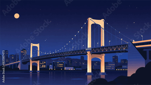 Night City Bridge View Illustrator Artwork Banner Background Design Template 
