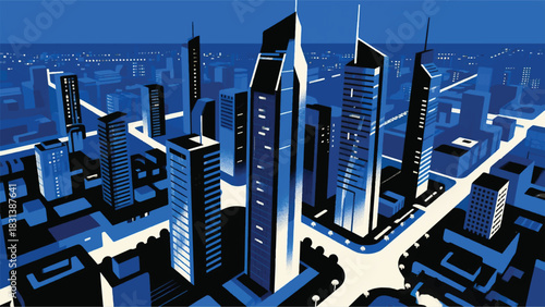 Cities With Tall Buildings Illustrator Artwork Banner Background Design Template 