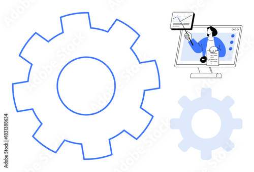 Automation concept. Gear and analytics symbols automation and optimized processes. Automation improves efficiency in workflow and data management. For technology, business, industry, workflow
