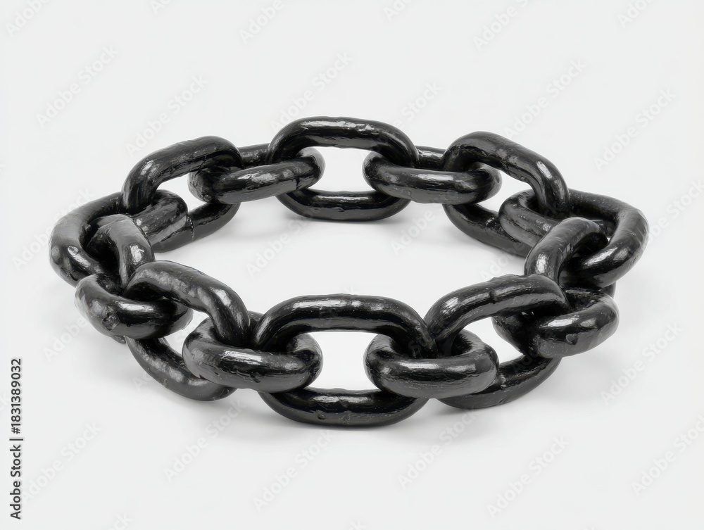 Obraz premium A thick black chain bracelet with interlocking links displayed against a plain background