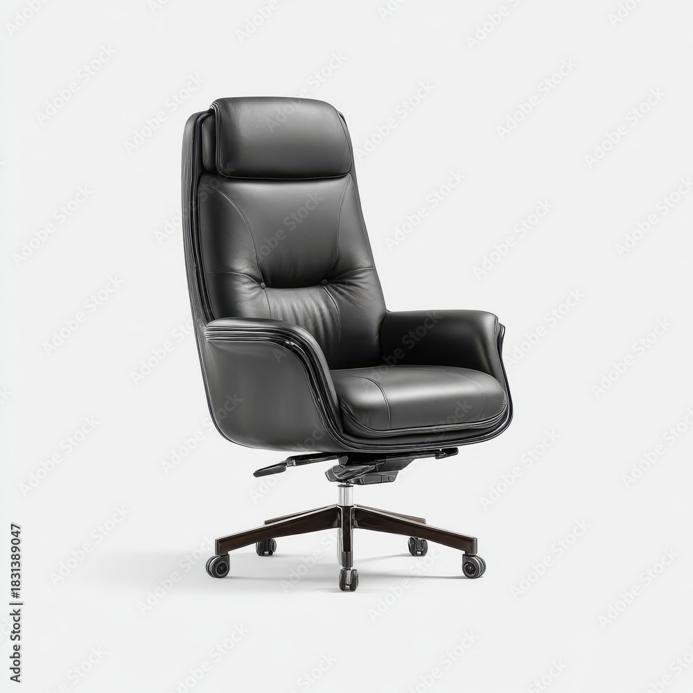 Obraz premium Luxurious black leather executive office chair with high back and ergonomic design