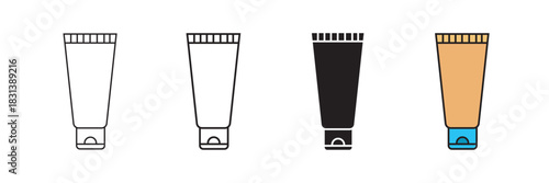 Set of cosmetic tube icons with transparent background, product packaging, beauty containers, skincare branding, cream dispensers, vector illustration

