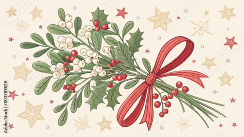 Festive Mistletoe and Holly Bouquet