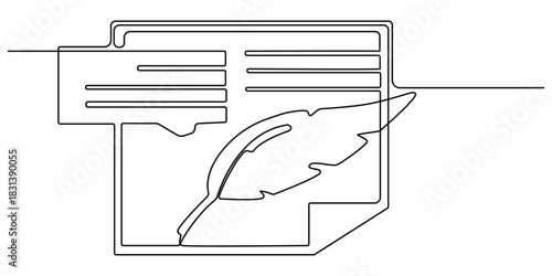 Quill Pen and Inkwell with Scroll paper one continuous line drawing vector