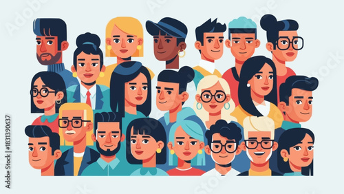 Diverse group of people portraits representing community and unity in a colorful illustration.
