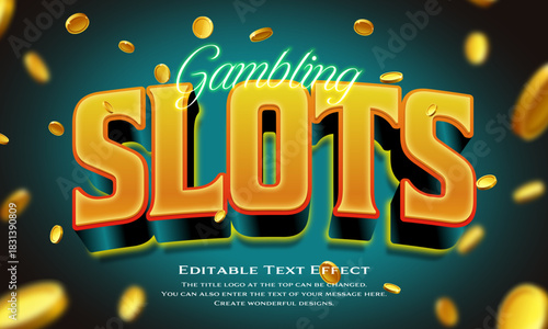 [Editable Text Effect Logo] ”Gambling Slots Logo” The title logo style is a Raining coins and a gold glittering logo.